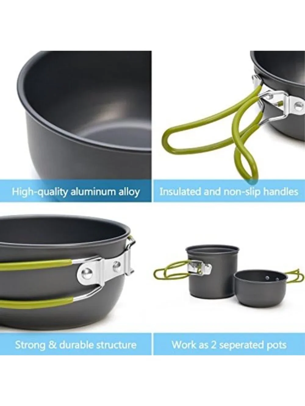 Portable Camping Cookware Set with 1.2L & 0.6L Pots, Lightweight Stove for